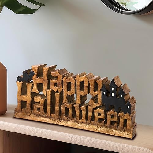 Miniatura 4 de Decozen Escultura de Feliz Halloween en madera para otoño, otoño, Acción de Gracias, decoración del hogar, consola de café, estante de mesa,