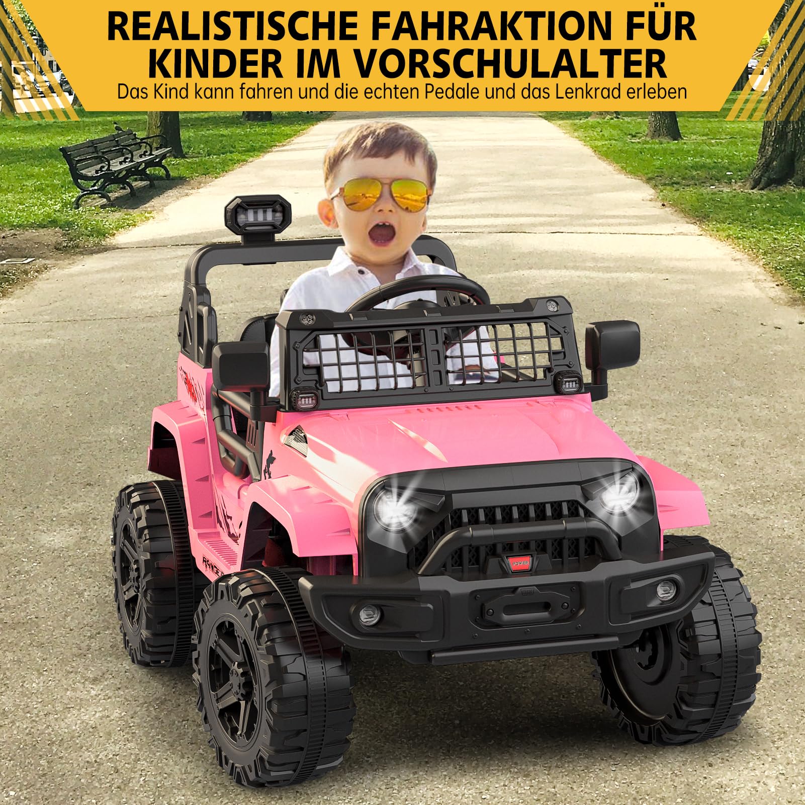 Garvee Voiture électrique Enfant, 12 V Voiture électrique Enfants avec Suspension à Ressort, lumières LED, Bluetooth, 2 Vitesses pour de 3 à 8 Ans
