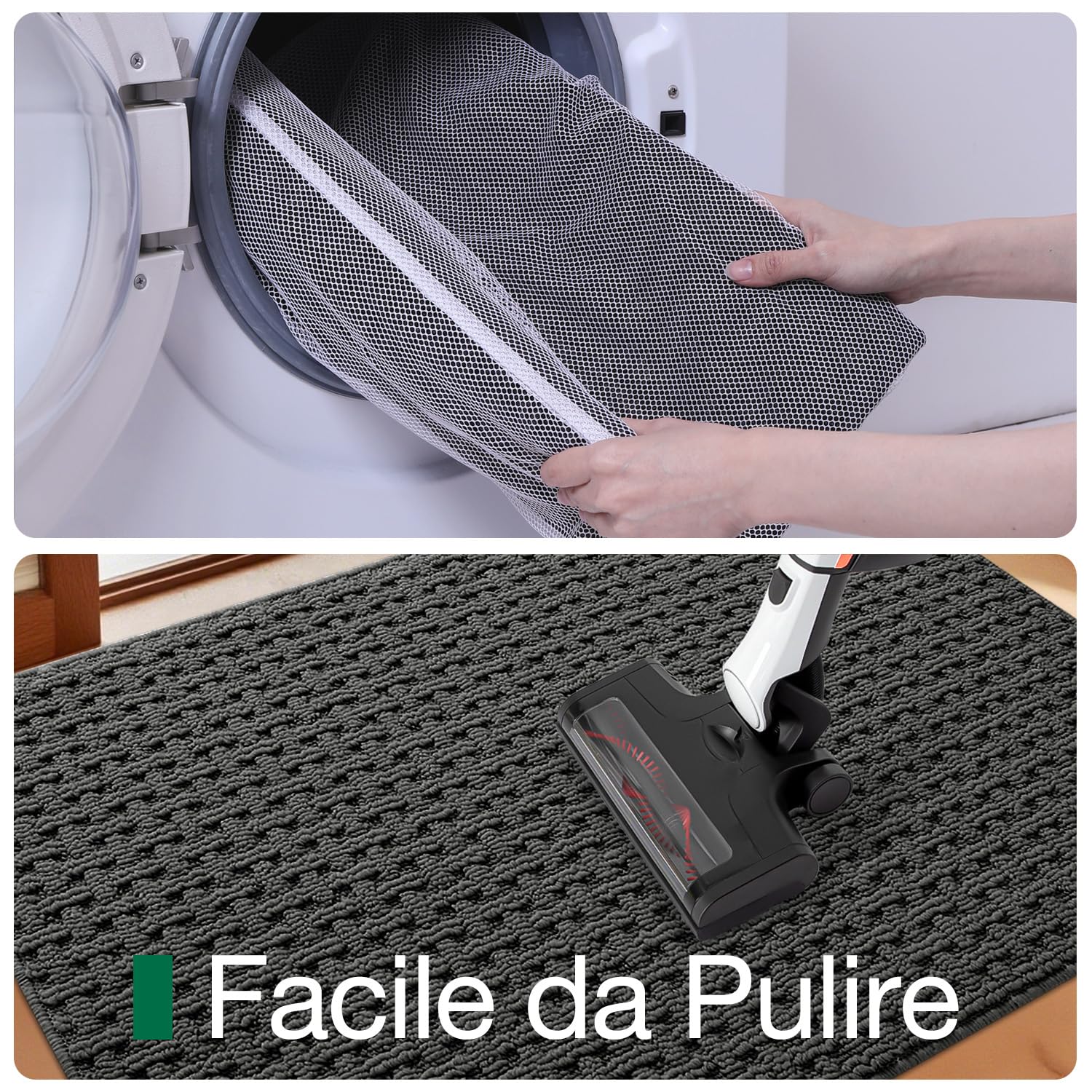 LUMI Tappetino per Porta Lavabile Interno 90x150 cm, Antiscivolo con Fondo in Gomma, Assorbente per Polvere, Per Ingresso, Grigio
