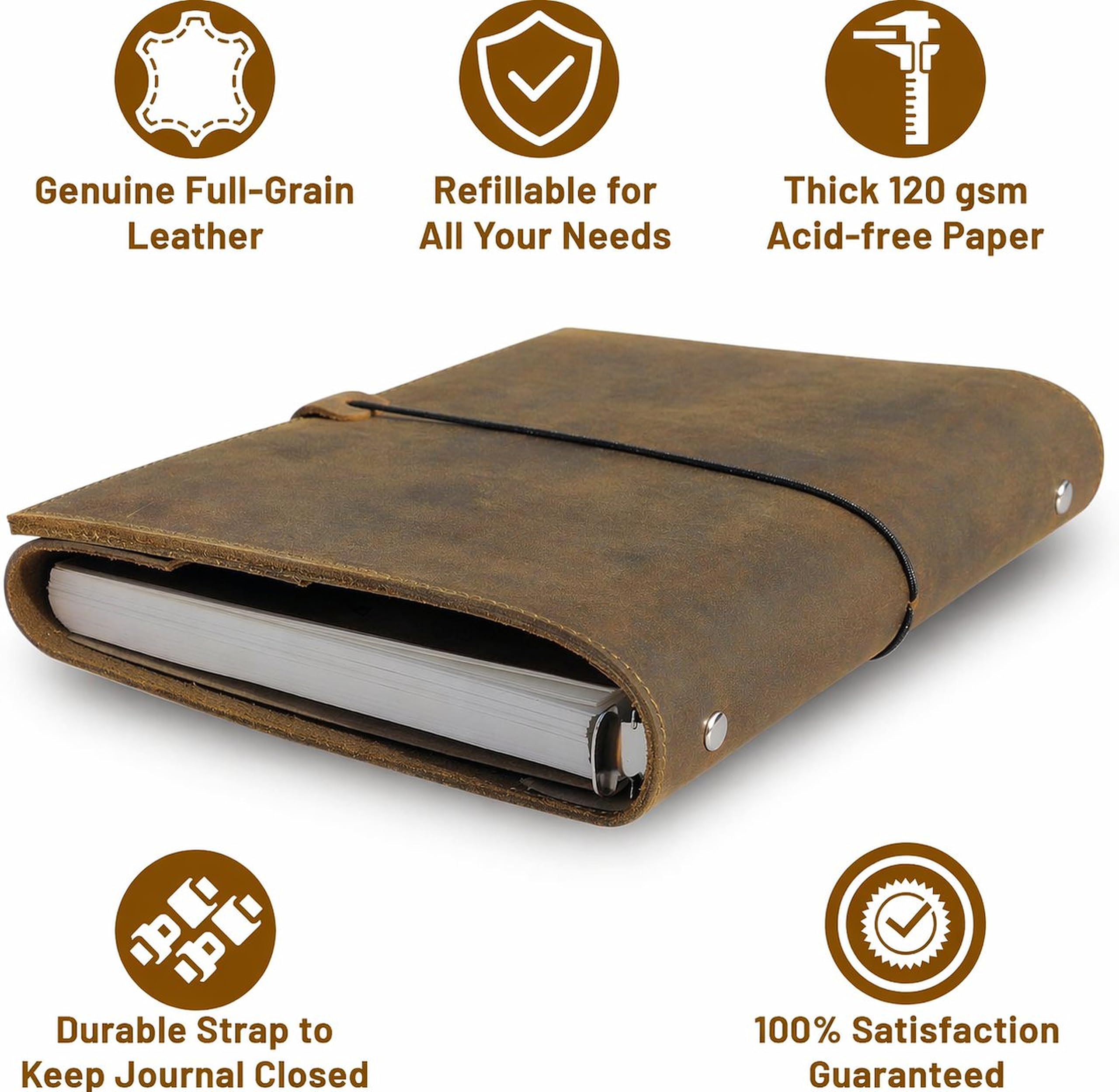 WANDERINGS Planificador A5 con Carpeta de Cuero - Diario Recargable de 6 Anillas con Bolsillos Internos - Organizador de Cuero Genuino Hecho a Mano - Compatible con Filofax