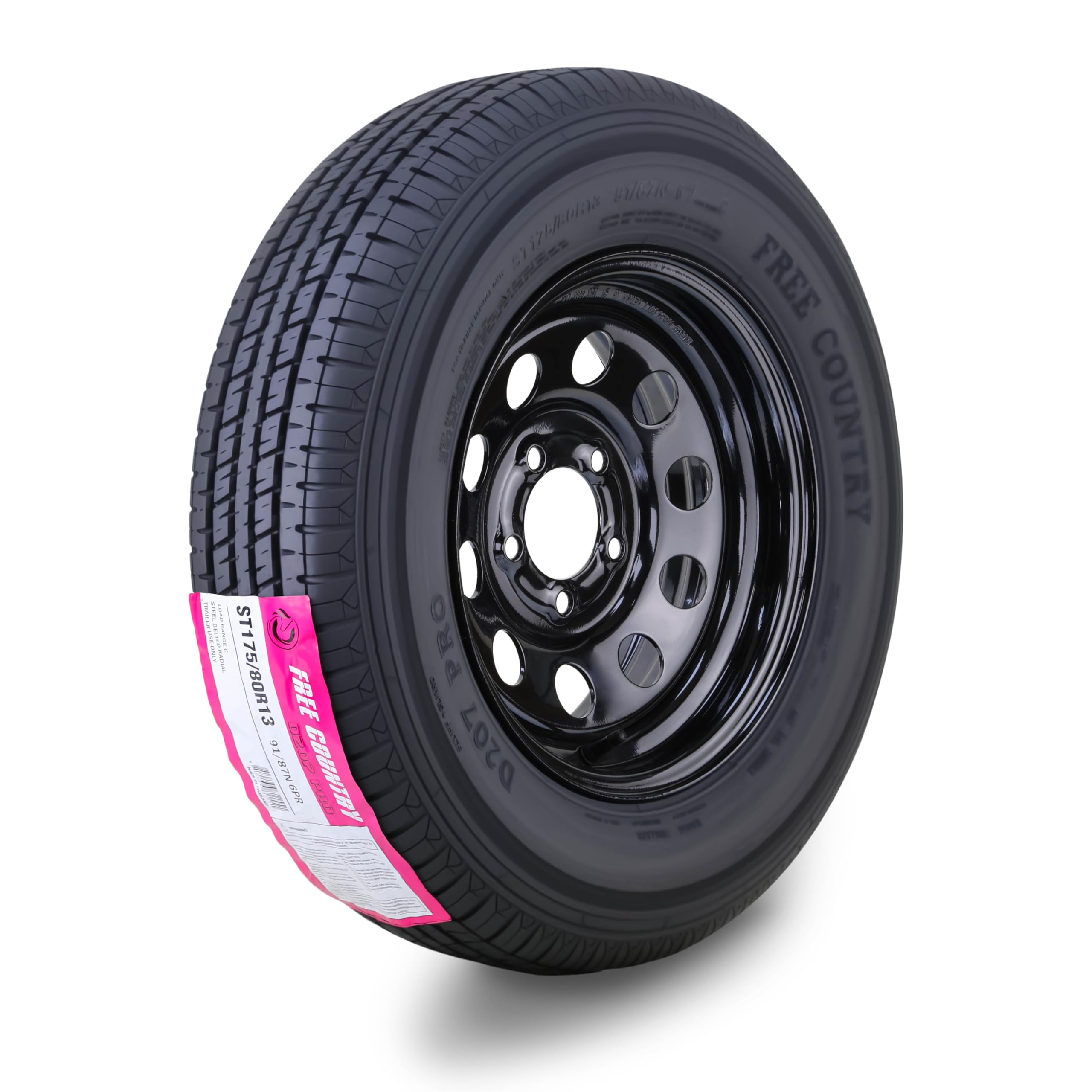Free Country Trailer Tire Wheel ST175/80R13 6-Ply C 91N 5X4.5 Black Mod Rim