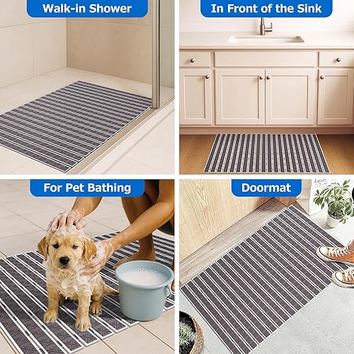 Miniatura 6 de Matace Alfombrilla de goma antideslizante para bañera y ducha con ventosas, superficie texturizada gruesa, diseño de drenaje rápido y secado