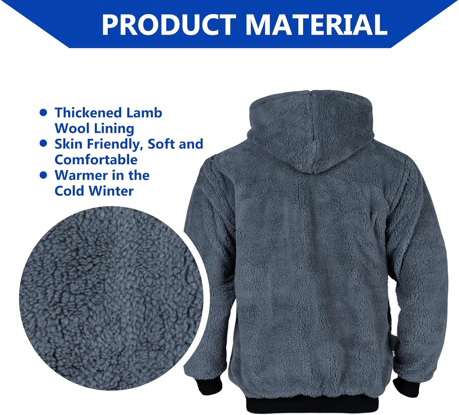 FONIRRA Men‘s Hi Vis Hoodie Reflective ANSI Class 3 Wool Fleece Safety Sweatshirts High Visibility Zipper Jacket - Image 4