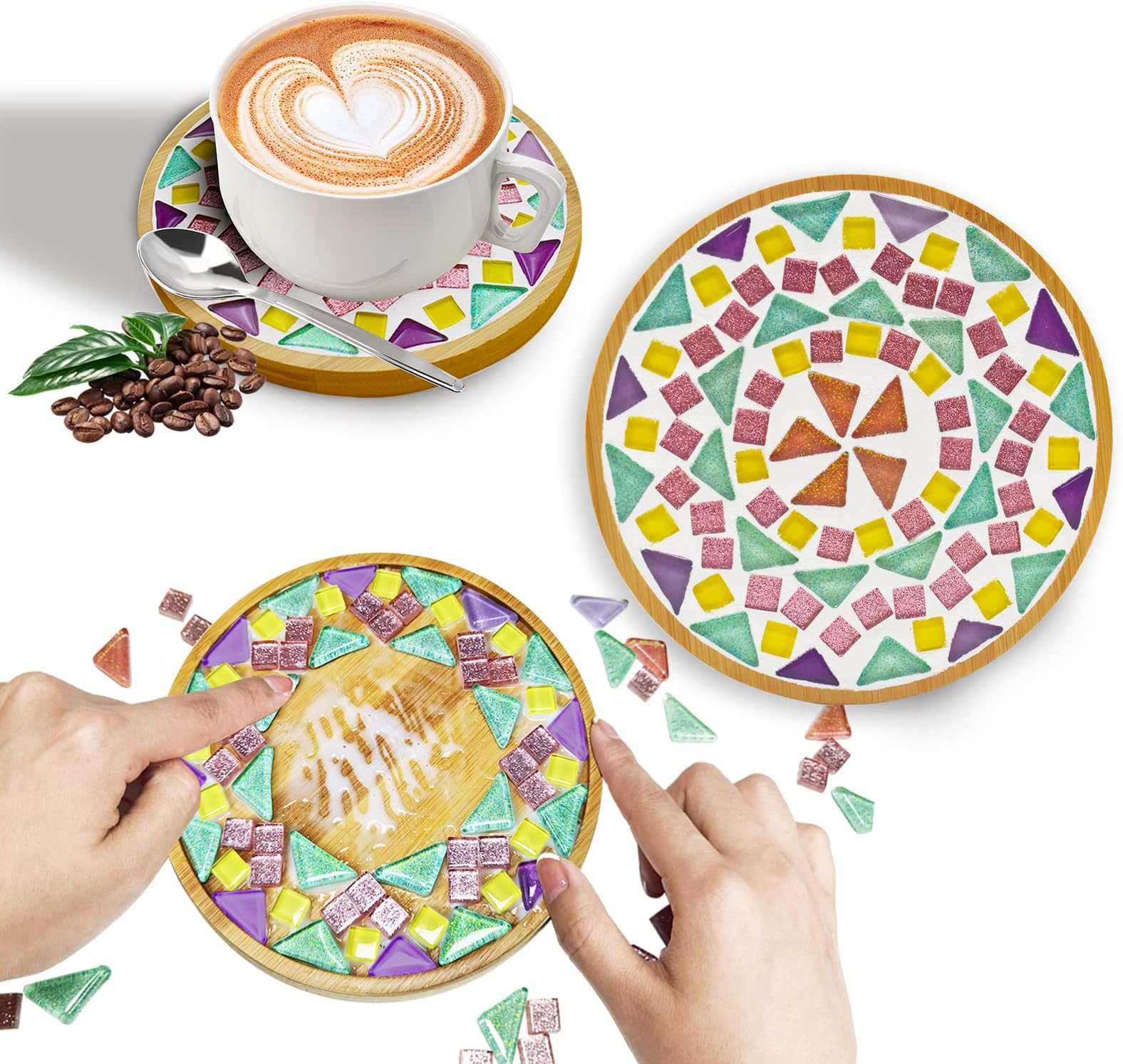 4 Sets DIY Mosaic Tiles for Kids & Adults Craft Kits