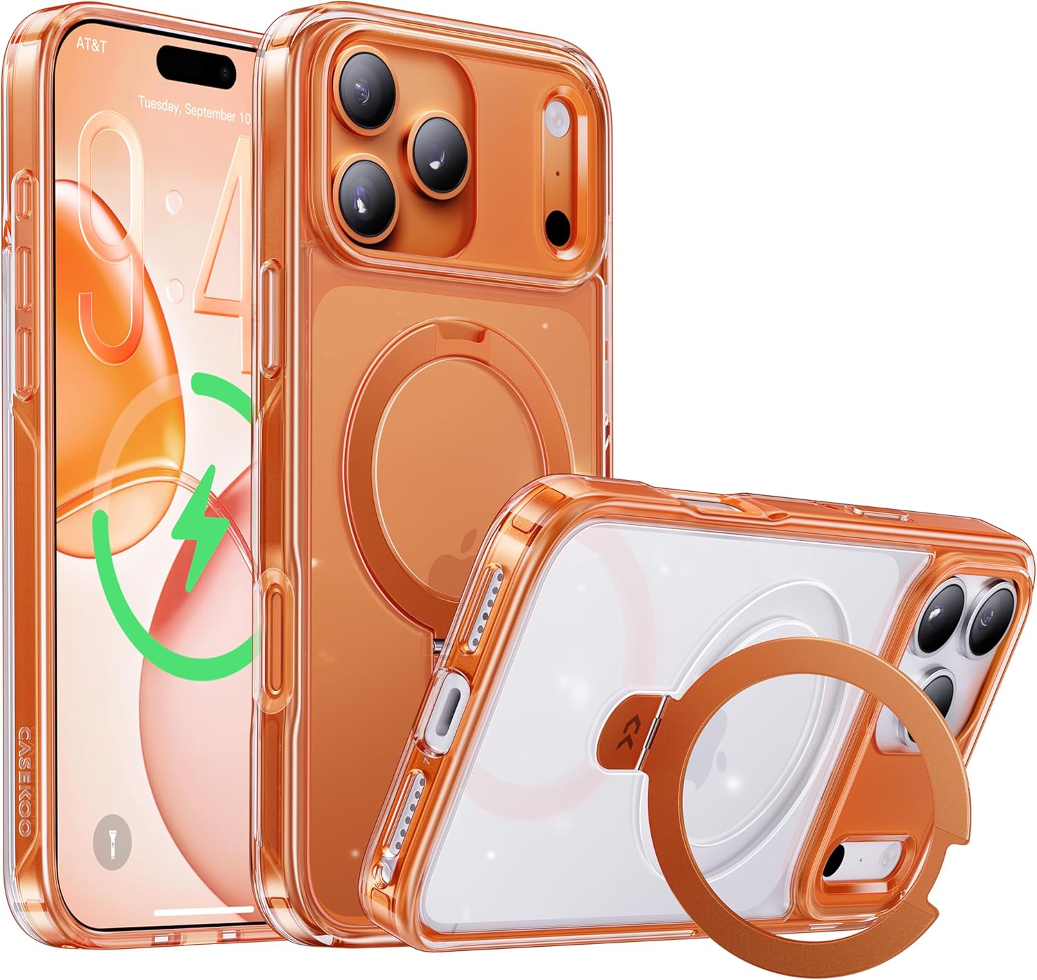 CASEKOO Official Cosmic Orange for iPhone 17 Pro Case with Ultra Magnetic Stand, Fit for MagSafe, 16FT Military Grade Protection, Transparent Slim Cover for iPhone 17 Pro 6.3'', Orange for iPhone 17 Pro Orange