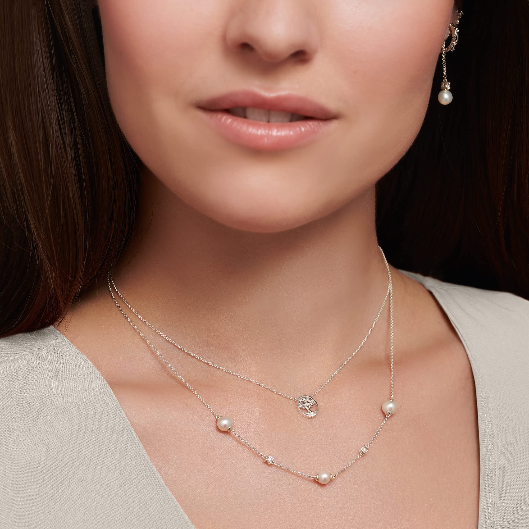 THOMAS SABO Damen Kette Perlen mit weißen Steinen 925 Sterlingsilber KE2120-167-14-L45V