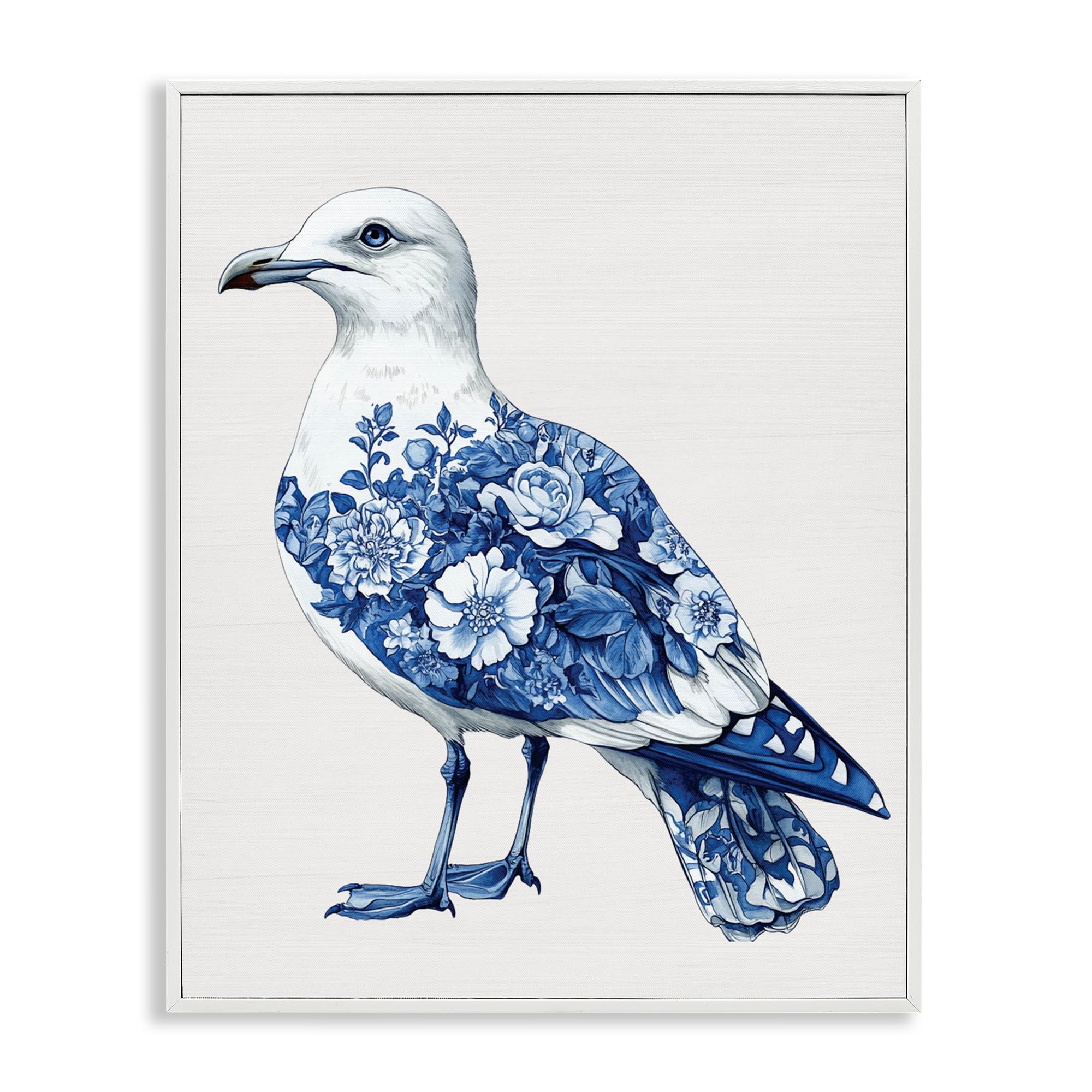 Stupell Industries Coastal White (Textured) 'Funky Toile Seagull'| Framed Giclee Art