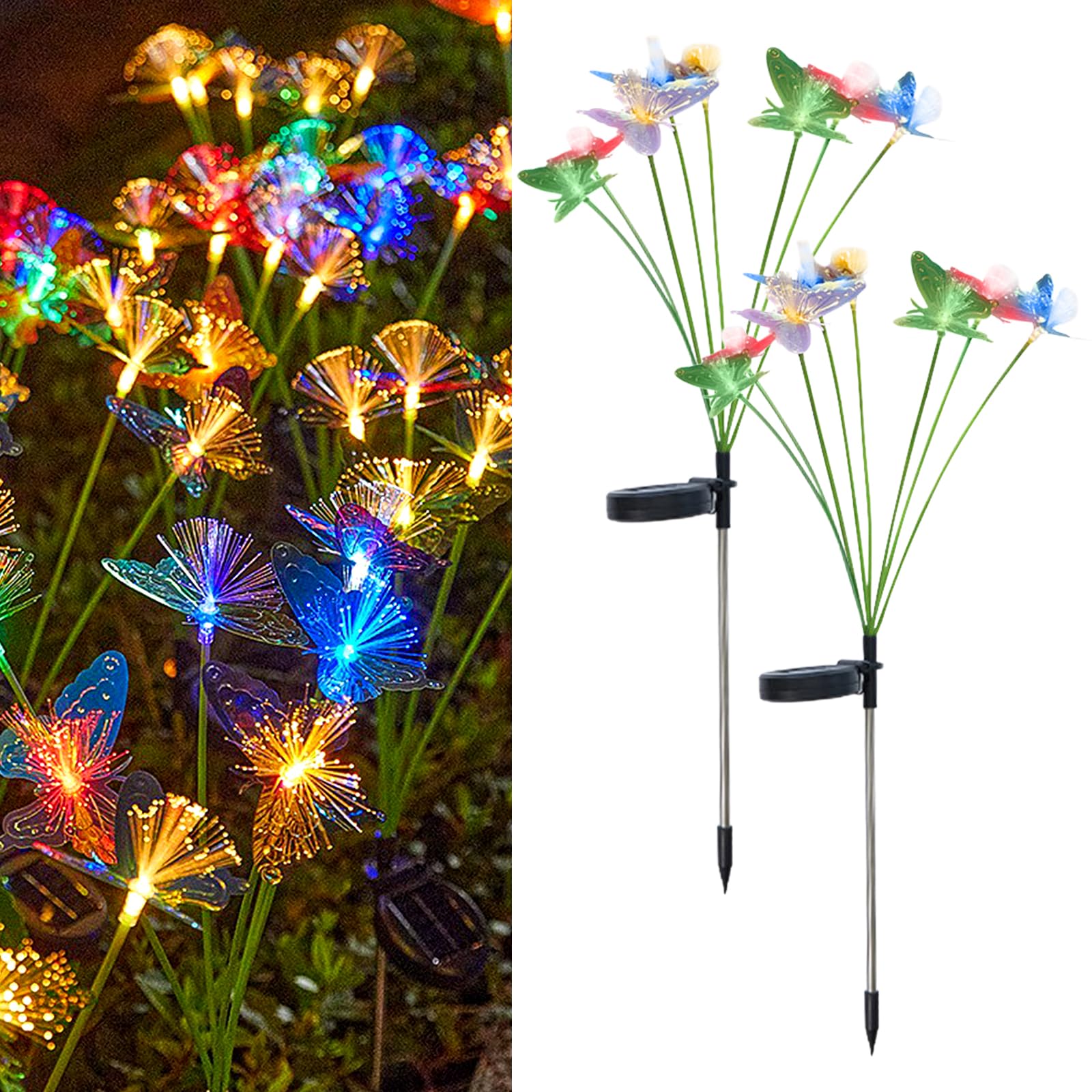 JIMACRO 2 Packs Butterfly Solar Swaying Lights, Butterfly Solar Lights Outdoor Garden, 2 Modes Waterproof Woodland Outdoor Solar Butterfly Lights, Solar Power Garden Swaying Lights for Yard Pathway