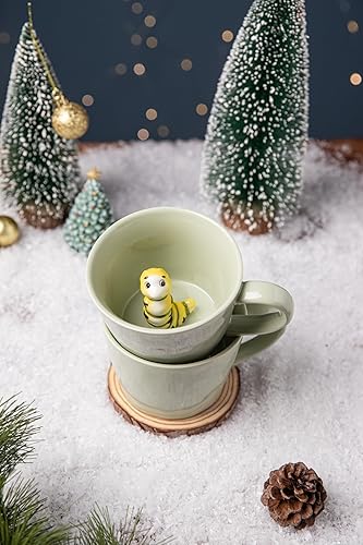 Miniatura 8 de DIHOclub Taza de café de cerámica de oruga oculta en el interior de animales en 3D, serie de jardín, hecha a mano con figuras de oruga (verde claro)