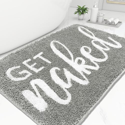 Alfombras de baño con texto en inglés Get Naked, divertidas alfombras de baño antideslizantes y bonitas para decoración del suelo del baño,