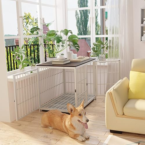Miniatura 9 de Muebles de jaula de perro resistentes mesa auxiliar para mascotas de 62 pulgadas, casa con tres puertas y bandeja extraíble, jaulas de entrenamiento