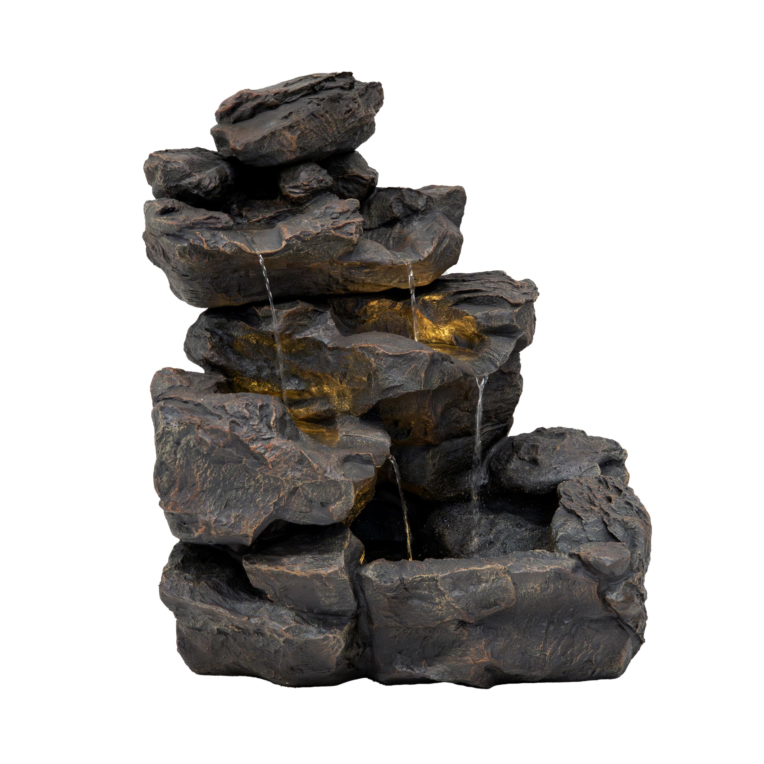 Fuente de Agua Exterior Eléctrica Efecto Roca con Luz LED, Cascada Decorativa Grande para Jardín y Patio, Bomba Silenciosa, Estilo Natural – Rustic Rapids
