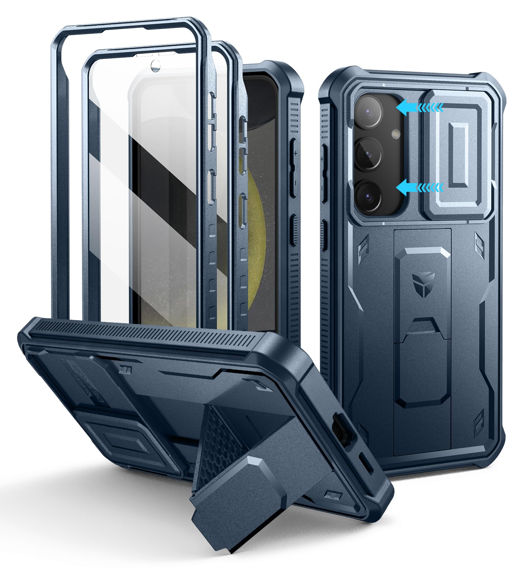 Dexnor for Samsung Galaxy S24 Plus Case with Built-in Slide Camera Cover & Screen Protector & Kickstand, Shockproof Rugged Case Full-Body Bumper Protective Cover for Galaxy S24 Plus (2024),Navy Blue
