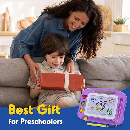 Miniatura 9 de SGILE - Pizarra magnética borrable para dibujo con bolígrafo magnético, colorido bloc de dibujo con tres sellos, juguete educativo para niños