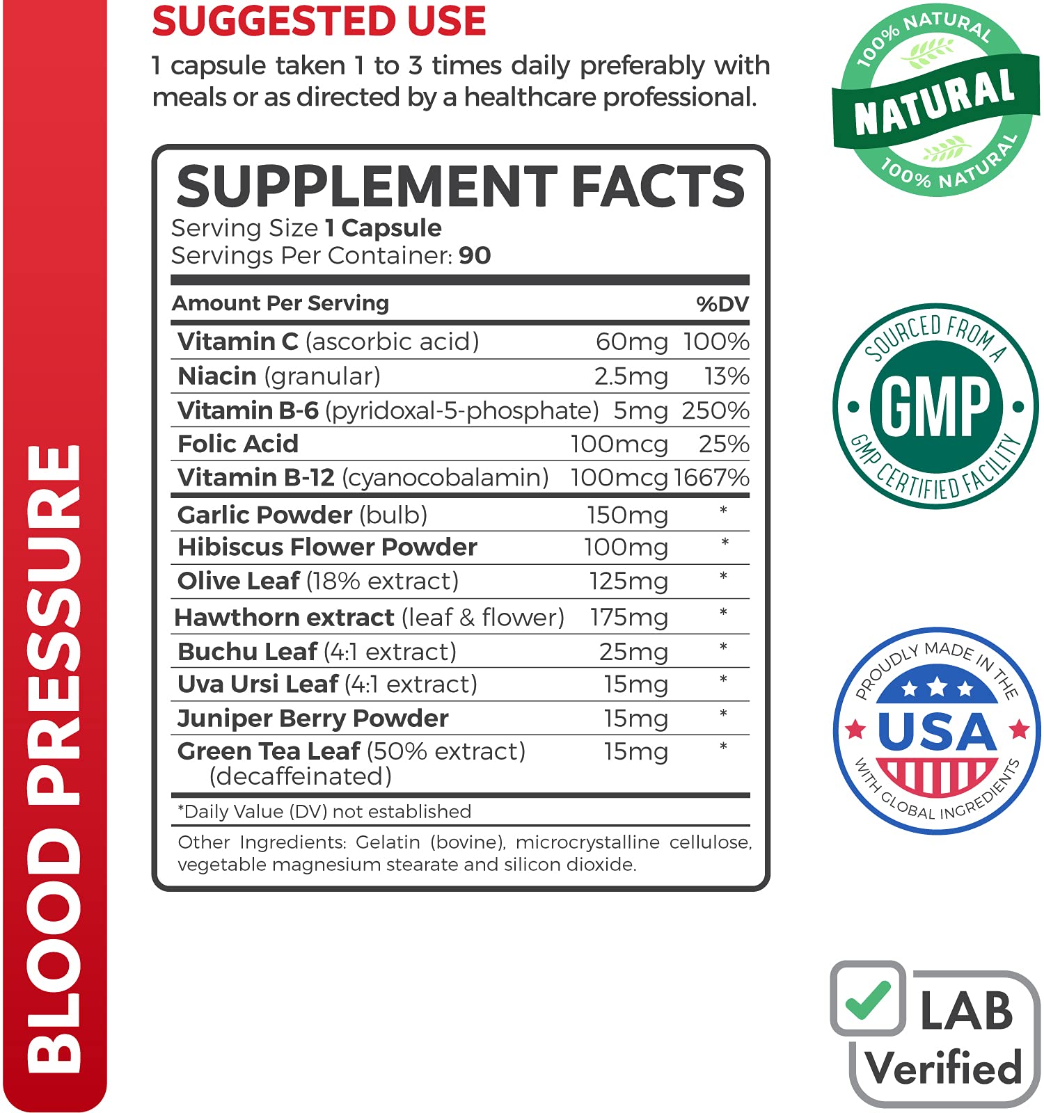 Blood Pressure Support Supplement (NonGMO) Premium Natural Herbs