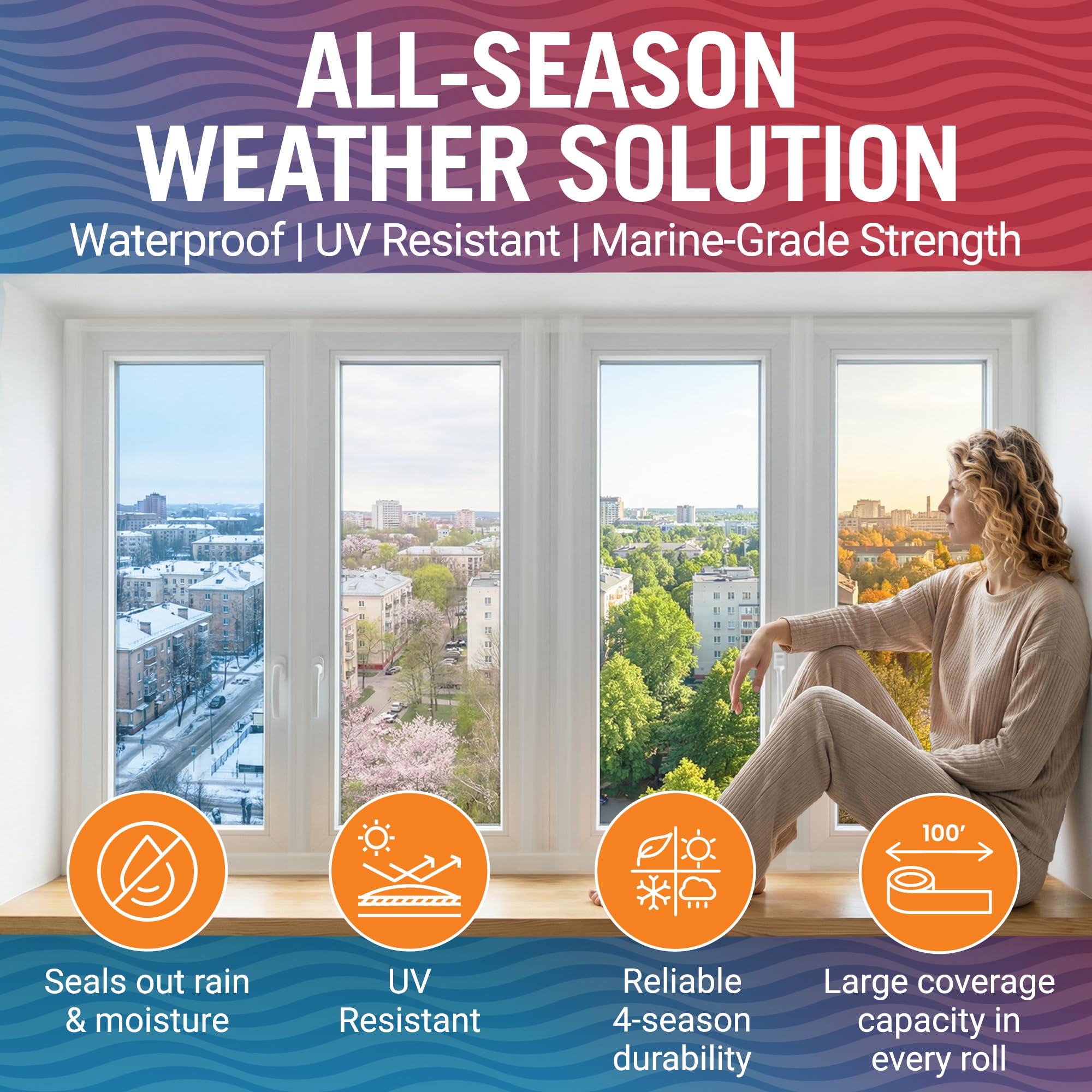 Fensterdichtungsband, transparent, 5,1 cm x 30,4 m, Wetterdichtung für Fenster, Türen und Wechselstromgeräte, wasserdicht, UV-beständig, beschädigungsfreie Entfernung Better Boat