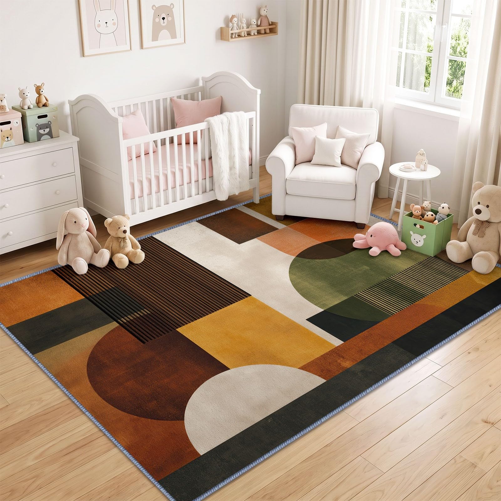 Tapis de Salon Géométrique Médiéval 80 x 150 cm, Semi-Cercle Rayures Verticales Tapis Poils Courts Lavable Moderne, Décoratif Antidérapant et Doux pour Salon Chambre et Bureau