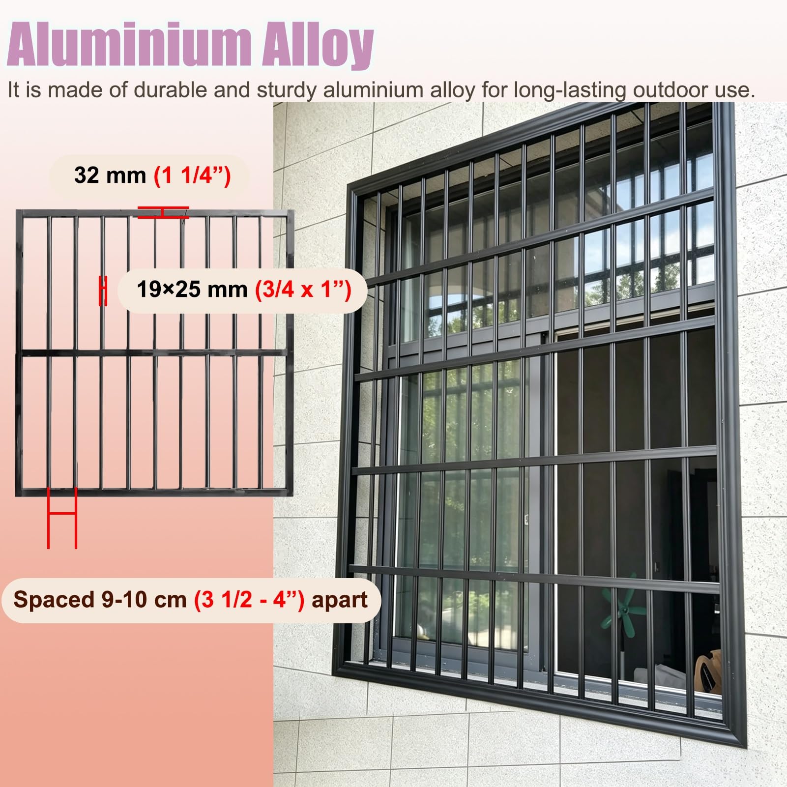 Inferriate per Finestre Barra di Sicurezza Fissa in Metallo per Finestre di Case e Appartamenti | Ringhiera di Protezione Fissa per Balaustra di Balcone, Barre di Sicurezza Antieffrazione in Alluminio(16x75in/40x190cm)