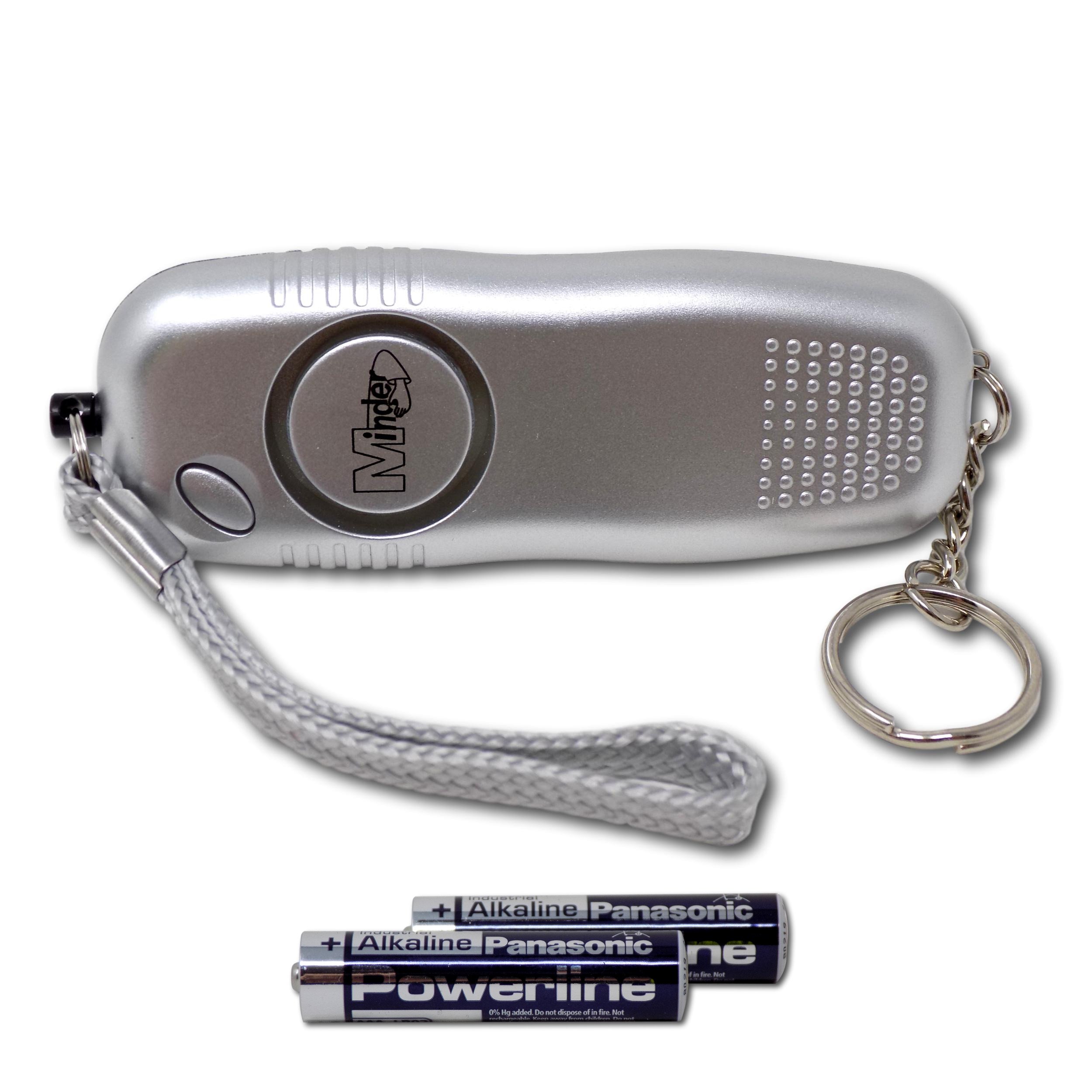 Minder Silver 130Db Police Approved Personal Staff Panic Rape Attack Safety Security Keyring Alarm With Flashlight (With Spare Batteries, )