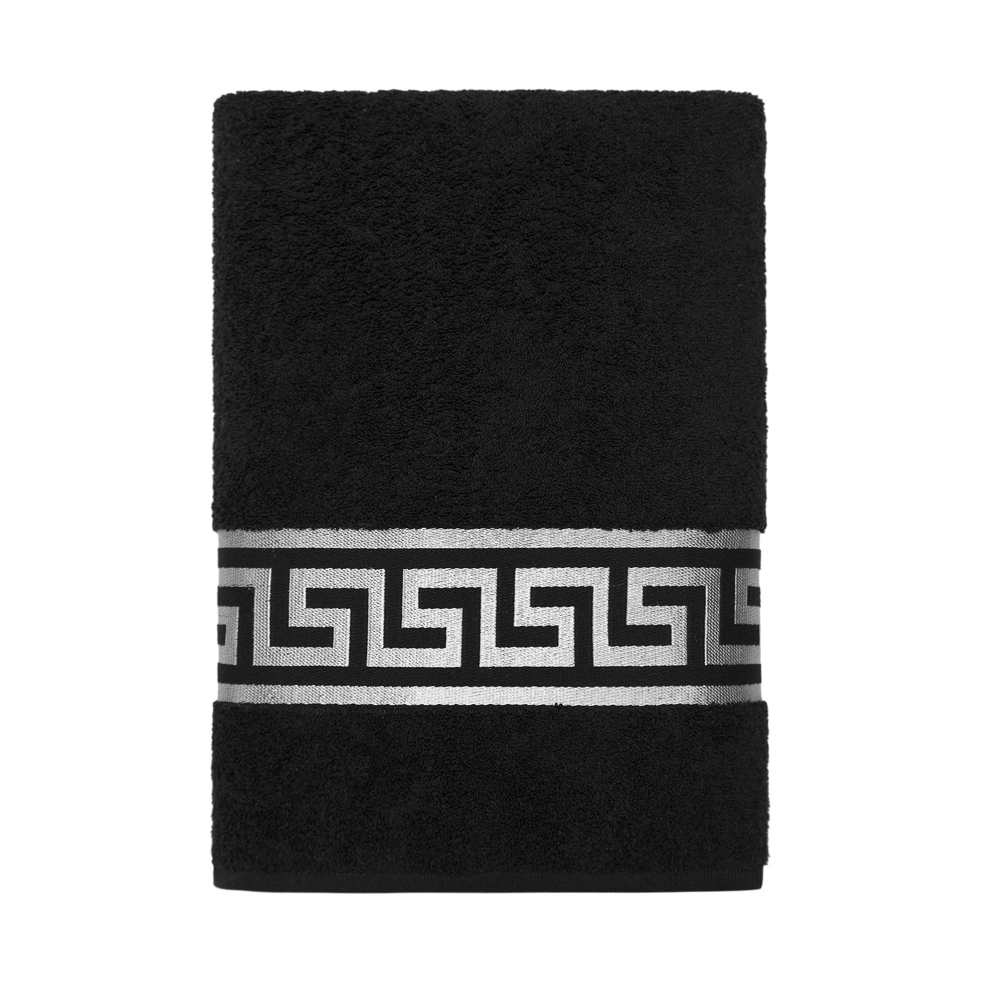 Mäander Löwe Luxus Handtücher Schwarz Silber – 100% Baumwolle, Öko-Tex, saugstark & weich – Ideal für Bad, Sauna & Sport (100 x 150 cm)