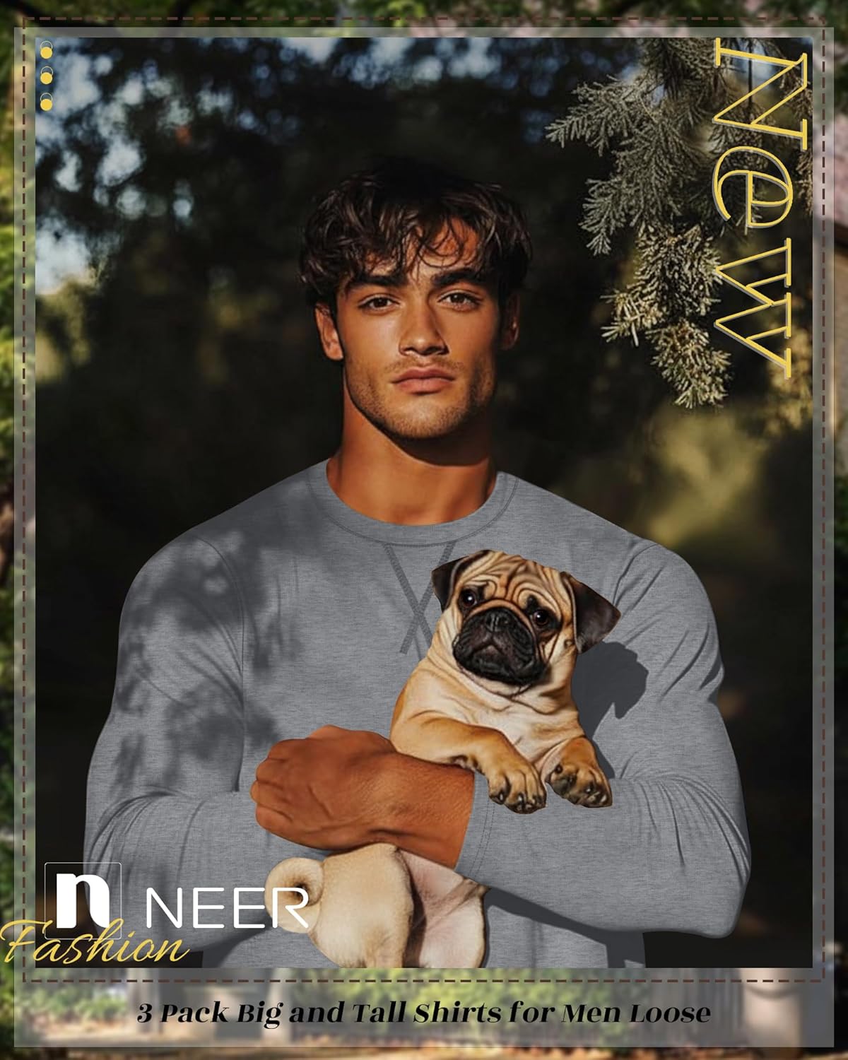 Neer 3 Pack Big and Tall Shirts for Men Long Sleeve Shirts Hipster Hip Hop Longline Crewneck T Shirt L-7XL Basic Tee Top - Image 2