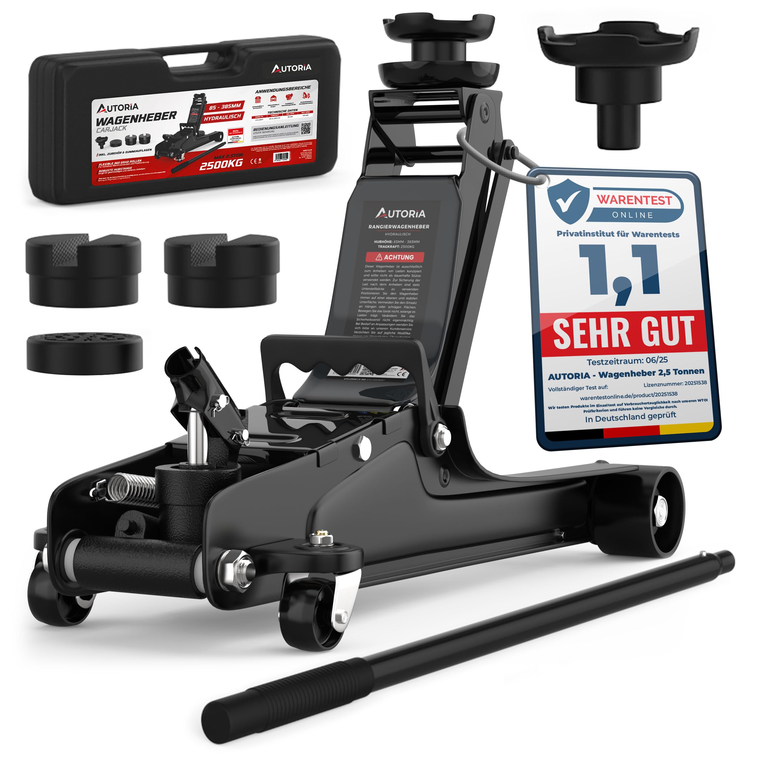 Humberg Cric Idraulico Per Auto, A Basso Profilo, 2,5T, 80-360