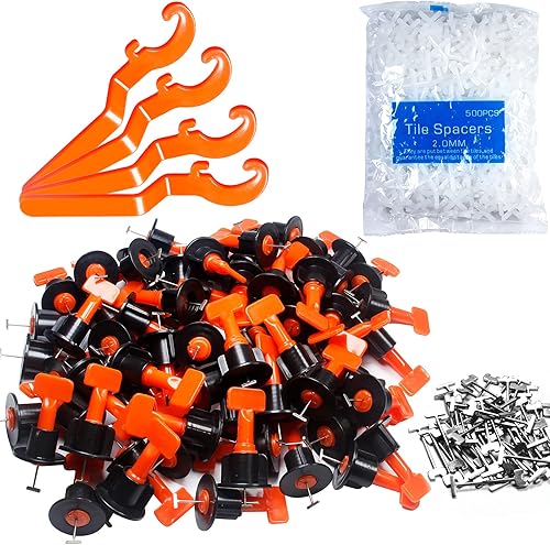 Kit de sistema de nivelación de azulejos, 150 espaciadores de nivelación de azulejos reutilizables, 1000 espaciadores de azulejos en forma de cruz
