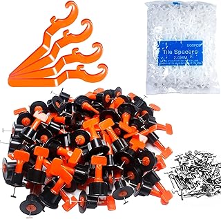 Tile Leveling System Kit,150pcs Reusable Tile Leveler Spacers+1000pcs 1/12" Cross-shaped Tile Spacers+4pcs Wrench+50pcs 1/16" Replaceable Spare Steel T-Pin,Tools for Wall Floor Tile Adjustment(150)