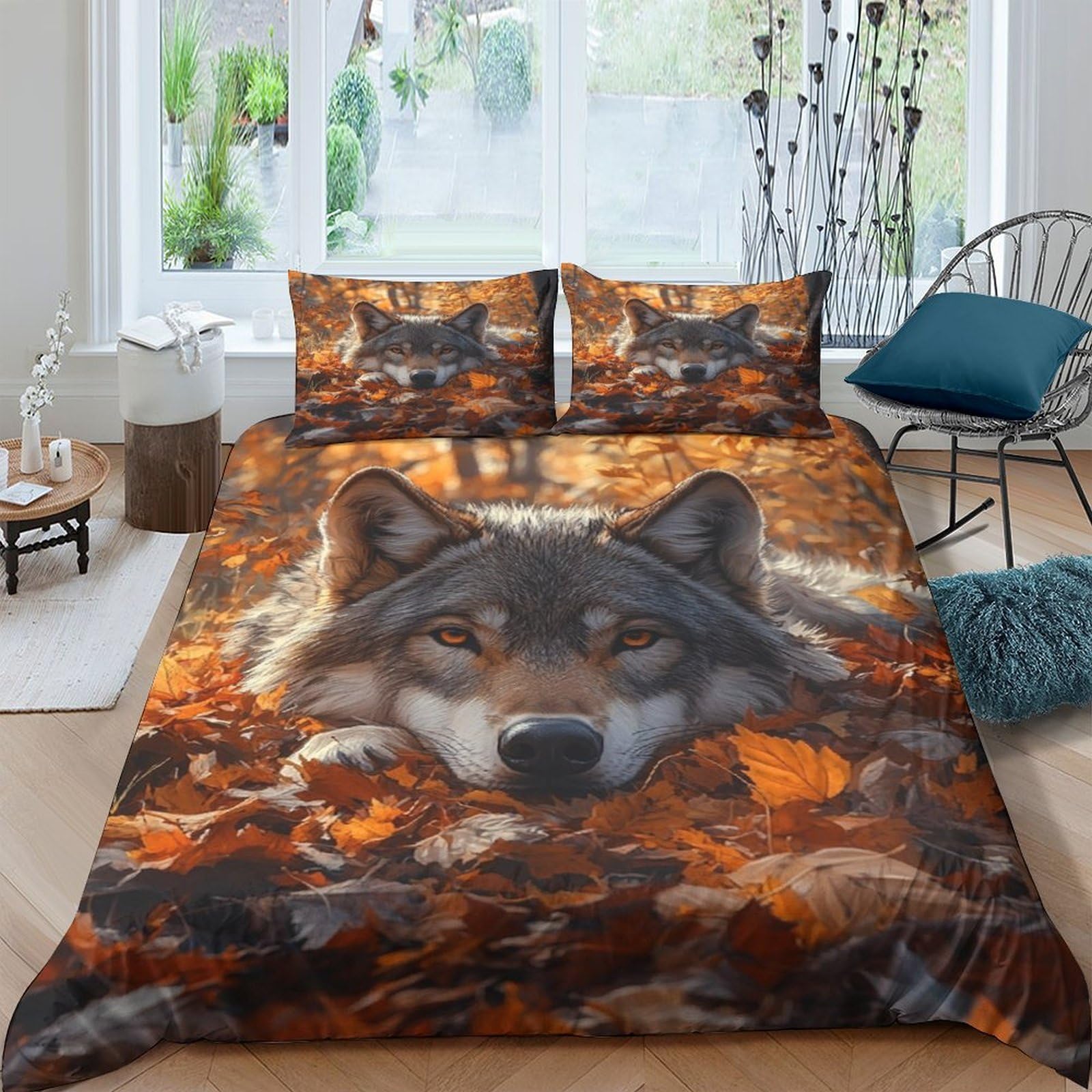 Ctjqhvkz Style-7 3D Printed Wolf Forest Fitted Sheet Microfiber Soft Autumn Leaves Bed Cover For Bedroom Dorm Mattress Protection Decor Single（135X200cm）