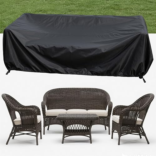 Miniatura 6 de HREFEU Juego de funda para muebles de patio, juego de fundas para sofá seccional para exteriores, 74 pulgadas de largo x 47 pulgadas de ancho x 28