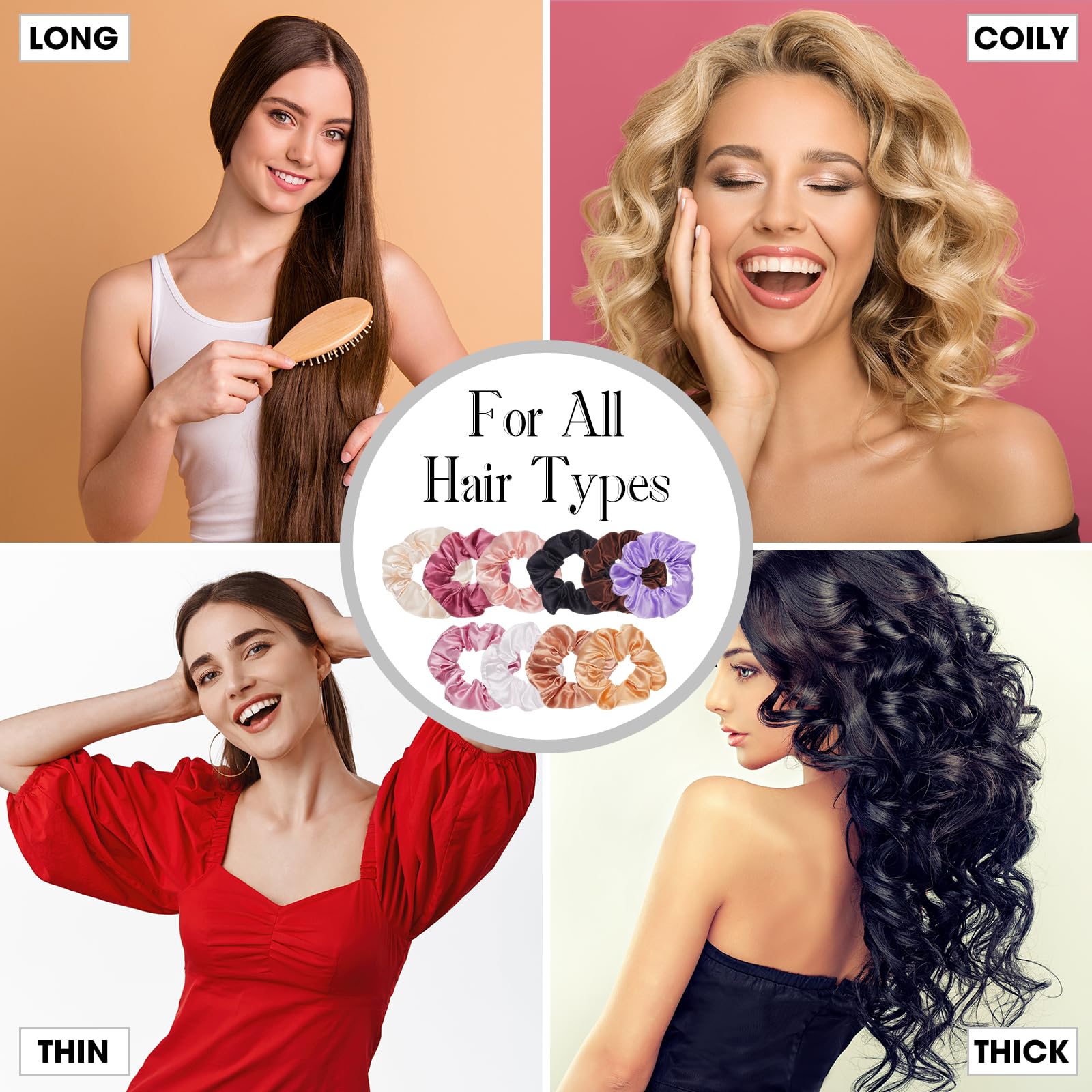 Hoteam 200 bandas elásticas de satén para el pelo a granel para soporte de cola de caballo, color sólido, bandas elásticas para el cabello, para mujeres, adolescentes, regalo de cumpleaños (color