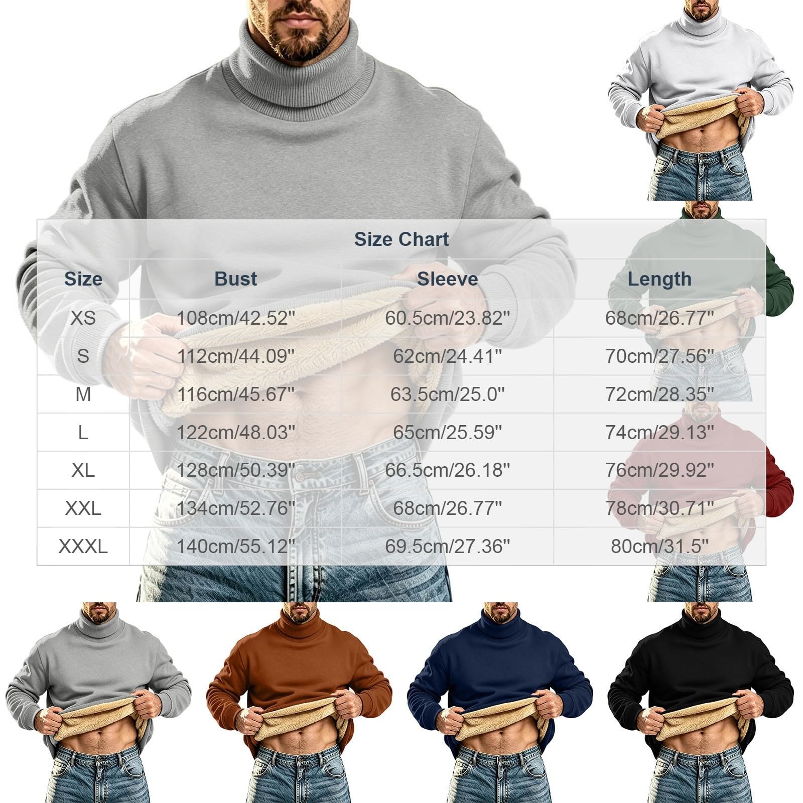 Fleecepullover Herren Winter Pullover Warm Fleece Rollkragenpullover Sherpa Gefüttert Sweatshirt Dicke Plüsch Langarmshirt Thermo Bequeme Herrenpullover Freizeit Bekleidung Fashion Oberteile XS-3XL