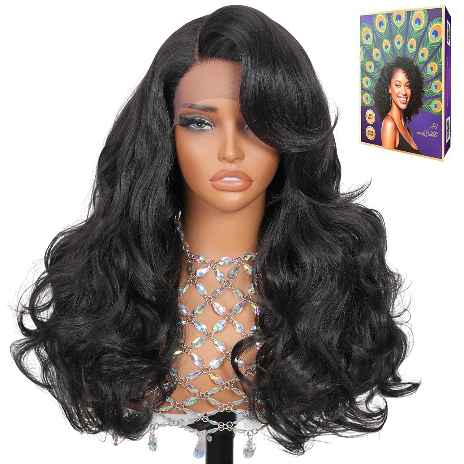 Glueless Wigs HD Transparent Lace,Wear and Go Synthetic Wig,C Part,180% Density Body Wave with Baby Hair,Pre-Plucked Frontal Wigs for Women 20 Inch,Natural Hairline,Breathable Wig Cap