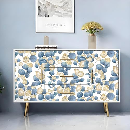 Miniatura 5 de Vinjiasin Papel tapiz de hojas bohemias para despegar y pegar, papel de contacto azul, hojas modernas, floral, autoadhesivo, papel tapiz de hojas