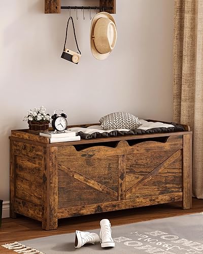 Miniatura 3 de Baúl de almacenamiento de 39.4 pulgadas, baúl de almacenamiento extragrande con 2 bisagras, banco de caja de madera, baúl organizador elevador,