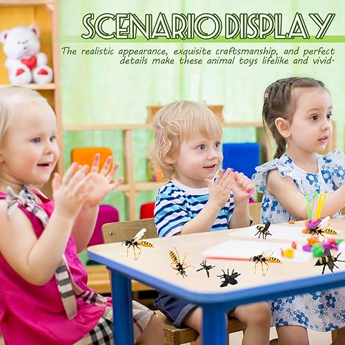 Miniatura 5 de RoundFunny Juego de 20 figuras de abeja de miel realistas, varios modelos de abejas, abejas falsas, juguete educativo temprano, colección de