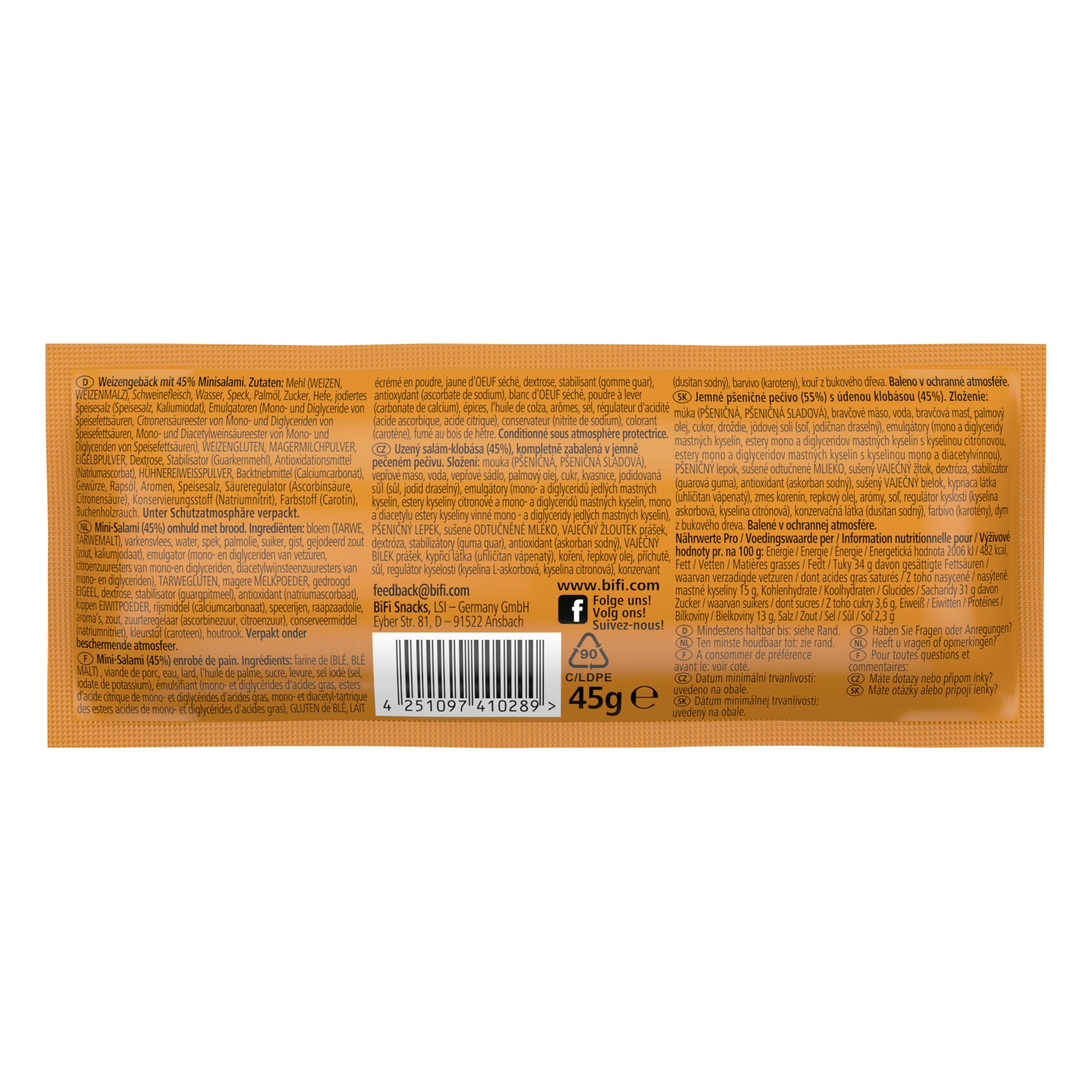 BiFi Roll, Salamino Snack in Morbido Panino, Formato Tascabile), da Gustare in Viaggio, in Ufficio o Quando fai Sport, Con Pepe, Coriandolo e Aglio, Confezione da 24 (24 X 45 g)