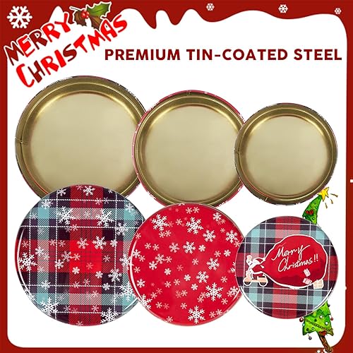 Miniatura 3 de Paquete de 3 latas de galletas de Navidad con tapas, latas de regalo redondas y resistentes, contenedor de pastel de Navidad para almacenar