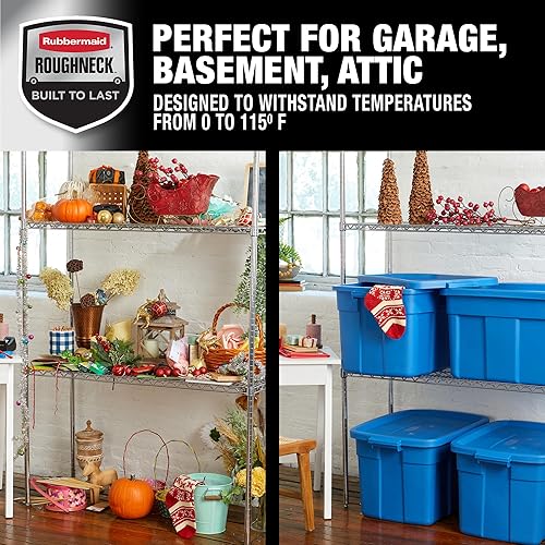 Miniatura 6 de Rubbermaid Roughneck - Paquete de 4 contenedores de 25 galones, fabricados en Estados Unidos, color azul Herirage, contenedores de almacenamiento