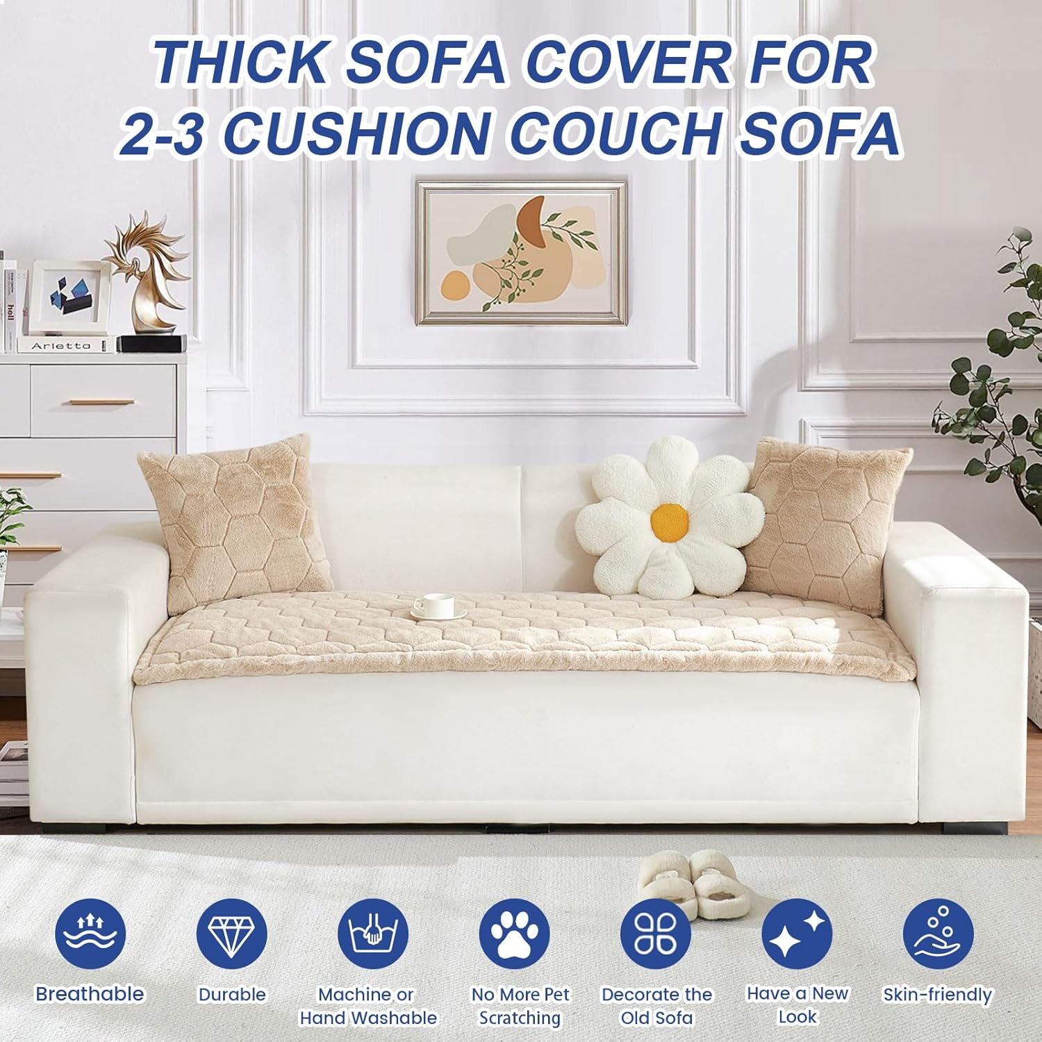 GKXLH New Thick Sofa Cover Washable - Soft Flannel Universal Sofa Covers 2 3 4 Seater, Non-Slip Couch Cover, Couch Seat Covers Sofa Slipcovers Furniture Protector for Living Room (Light Camel, 70x180)