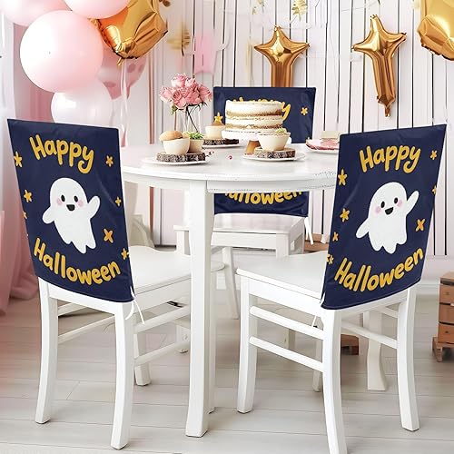 Miniatura 5 de Happy Halloween Cartoon Cute White Unique Decorative Dining Chair Slipcovers for Ceremony Removable Armless Chair Slipcover cubre sillas para