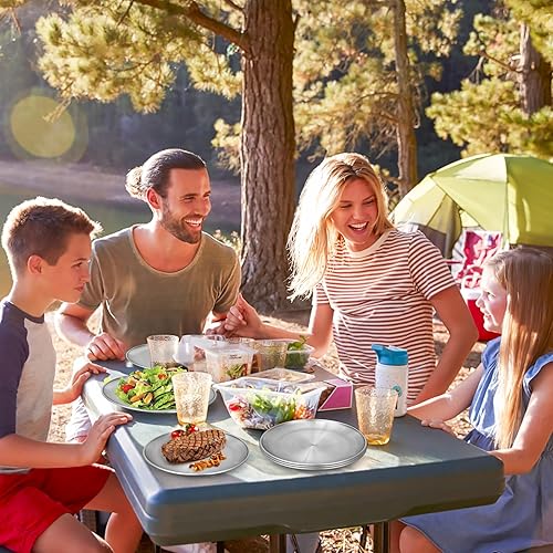 Miniatura 7 de Platos de metal para campamento, paquete de 4 platos de acero inoxidable 304 (188) de 9.1 pulgadas, platos reutilizables para pizza, aperitivos,