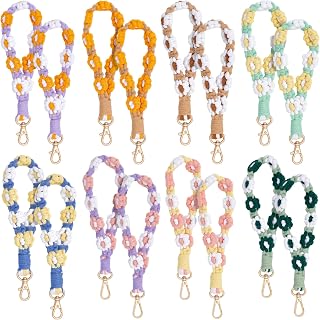 TWINKLEMON 16PCS Boho Macrame Wristlet Keychains - Handmade Flower Daisy Keyrings for Women, Bags & Keys