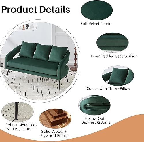 Miniatura 4 de Juego de 1 sofá biplaza pequeño y 2 sillas decorativas, juego de sofá y sillón de 3 piezas para sala de estar, moderno sofá de terciopelo con silla