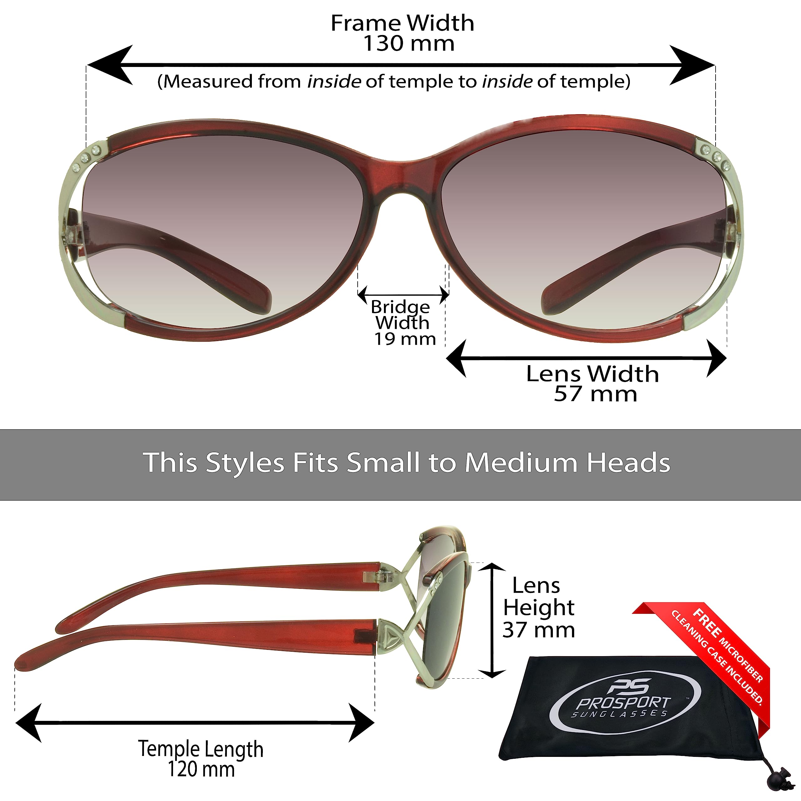 proSPORT Reading Sun Glasses +2.00 Tinted Smoke Lens Red frame with Silver with Rhinestones for Women