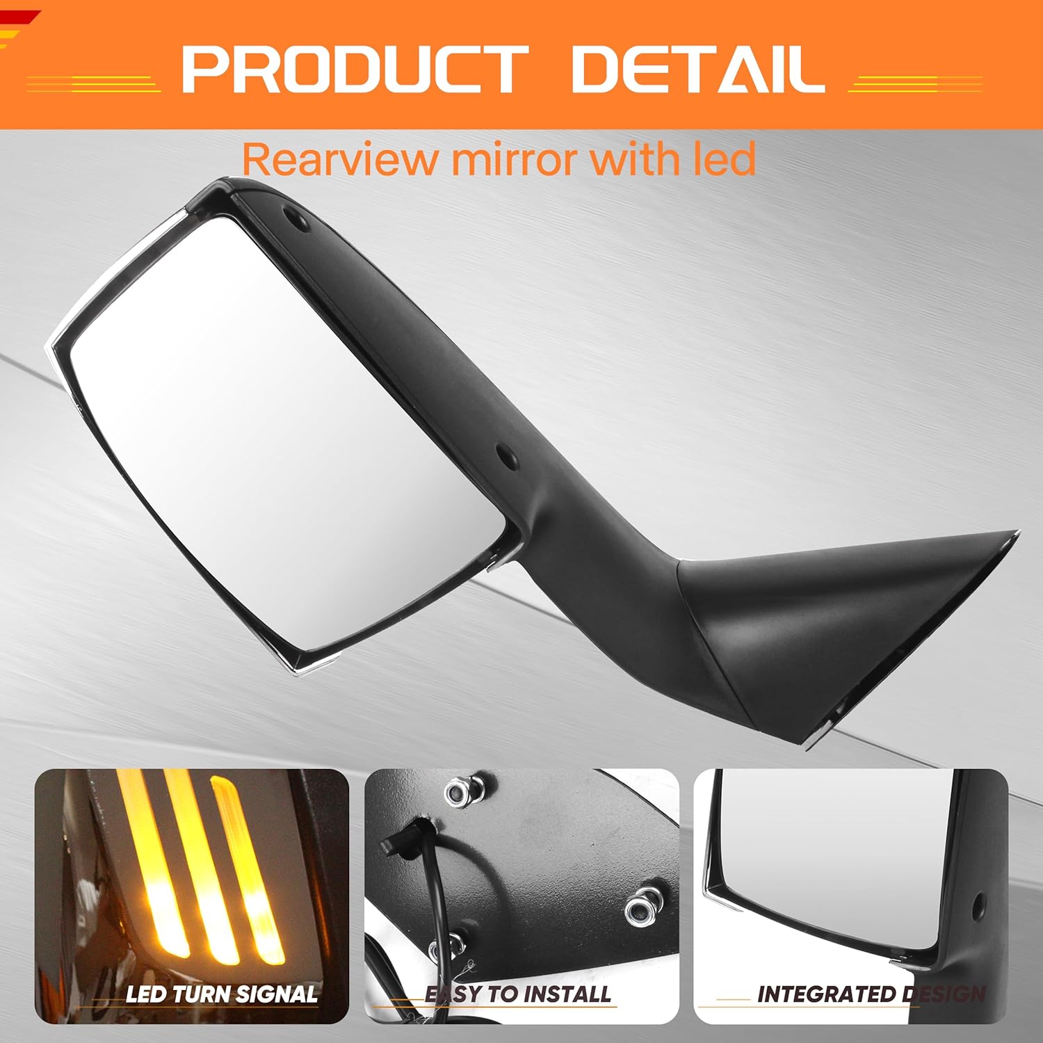 Chrome Hood Mirror Assembly with LED Light Replacement for Volvo VNL 2004-2017,Semi Trucks Volvo VNL Accessories,Driver and Passenger Side
