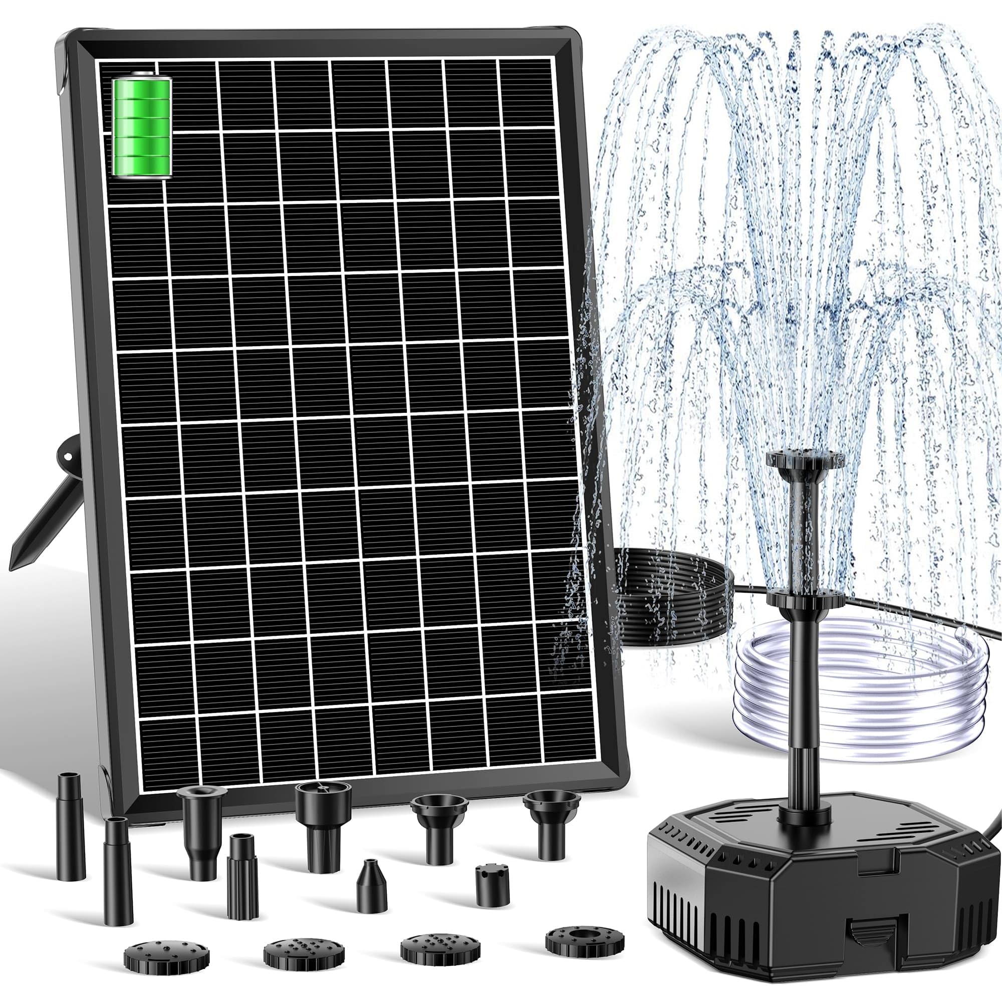 Biling Pompe à Eau Solaire 6W avec Batterie et 10 Buses pour Petit Étang jusqu'à 500L, Fontaine Solaire Extérieure