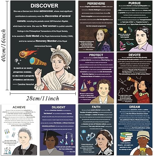 Miniatura 2 de OBUSATT 9 piezas de carteles de mujeres científicas de mujeres famosas, científicas, cita inspiradora, carteles artísticos para pared para escuela