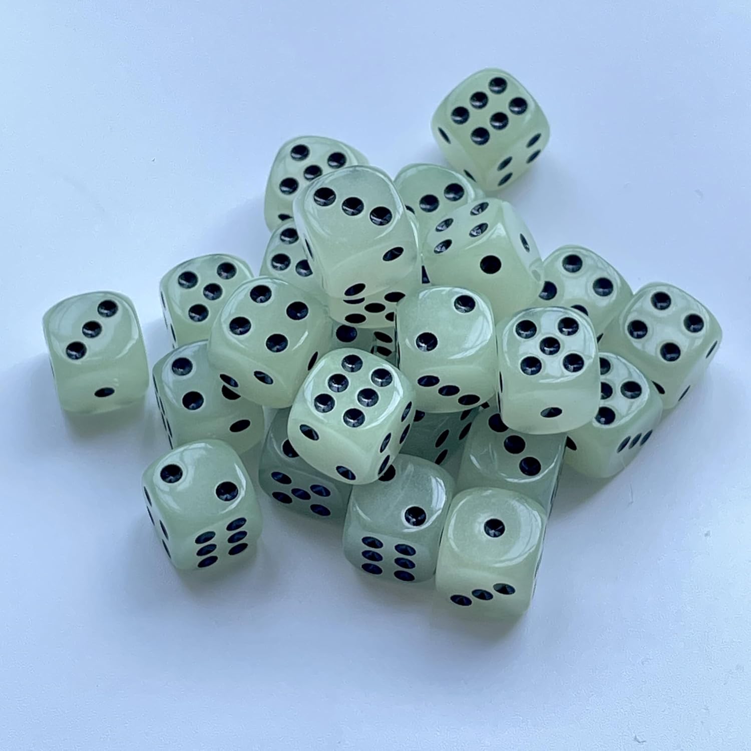 12-Piece Glow-in-The-Dark Dice Set - 16mm Black Pip Dice
