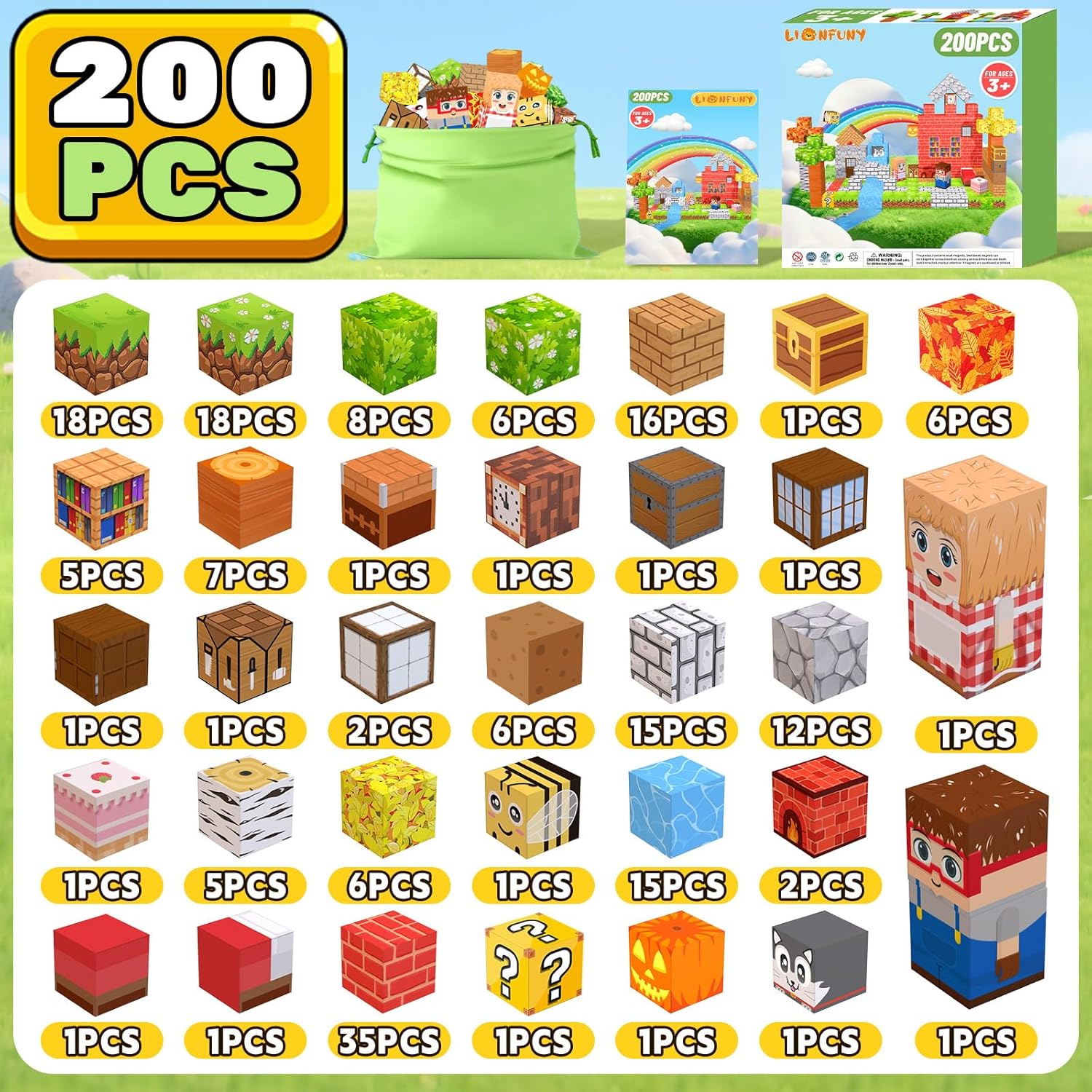 200PCS Magnetic Blocks,Magnetic Building Blocks Stacking Toys,Magnet Toys Building World Set, STEM Sensory Christmas Birthday Gift for Toddlers Boys Kids Age 3 4 5 6 7 8,Upgrade 1" Large Size